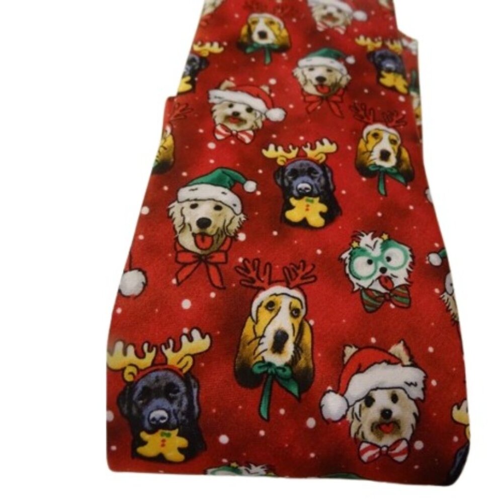 Tie Tales Mens Necktie Red Holiday Christmas Dogs Print OS